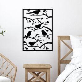 Wallity Tree Branch Birds Escultura de pared de metal negra